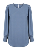 Freya Shirred Cuff Luxe Twill Top - Denim