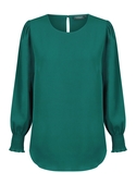 Freya Shirred Cuff Luxe Twill Top - Emerald