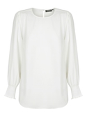 Freya Shirred Cuff Luxe Twill Top - Ivory