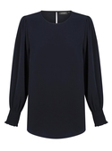 Freya Shirred Cuff Luxe Twill Top - Navy