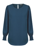 Freya Shirred Cuff Luxe Twill Top - Ocean