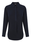 Quinn Long Sleeve Half Placket Luxe Twill Soft Shirt - Navy