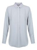 Quinn Long Sleeve Half Placket Luxe Twill Soft Shirt - Silver