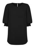 Lola 3/4 Sleeve Shirred Cuff Luxe Twill Top - Black