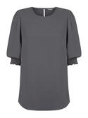 Lola 3/4 Sleeve Shirred Cuff Luxe Twill Top - Charcoal