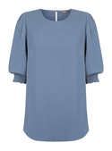 Lola 3/4 Sleeve Shirred Cuff Luxe Twill Top - Denim
