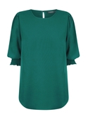 Lola 3/4 Sleeve Shirred Cuff Luxe Twill Top - Emerald
