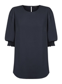 Lola 3/4 Sleeve Shirred Cuff Luxe Twill Top - Navy