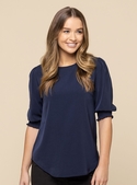 Lola 3/4 Sleeve Shirred Cuff Luxe Twill Top