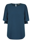 Lola 3/4 Sleeve Shirred Cuff Luxe Twill Top - Ocean