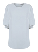 Lola 3/4 Sleeve Shirred Cuff Luxe Twill Top - Silver