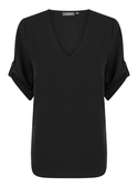 Reese V Neck Luxe Twill Top - Black