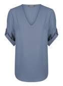 Reese V Neck Luxe Twill Top - Denim