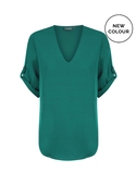 Reese V Neck Luxe Twill Top - Emerald