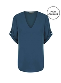 Reese V Neck Luxe Twill Top - Ocean