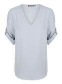 Reese V Neck Luxe Twill Top - Siver