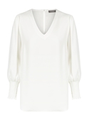 Cleo V Neck Shirred Cuff Luxe Twill Top - Ivory