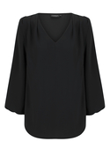 Cali V Neck Popover Recycled Poly Top - Women - Black