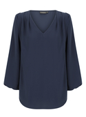 Cali V Neck Popover Recycled Poly Top - Women - Navy