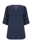 Poppy Puff Sleeve Recycled Poly Top - Women - Navy