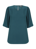 Poppy Puff Sleeve Recycled Poly Top - Women - Peacock