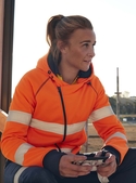 Taped Hi Vis Fleece Zip Front Hoodie With Sherpa Lining - Women