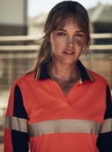 Taped Two Tone Hi Vis V-Neck Polyester Long Sleeve Polo Shirt - Women