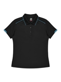 Currumbin Polo Shirt - Women - Polyester Mini Waffle knit - Black/Cyan