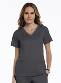 Matrix Contrast Double V-Neck Scrub Top - Women - Pewter