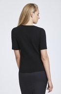 Black Rib V Neck Top