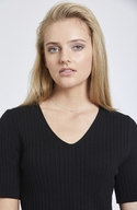 Black Rib V Neck Top