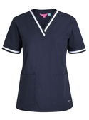 Contrast Scrubs Top - Women - Navy/White
