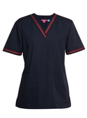 Contrast Scrubs Top - Women - Navy/Red
