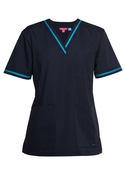 Contrast Scrubs Top - Women - Navy/Aqua