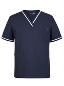 Contrast Scrubs Top - Unisex - Navy/White