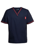 Contrast Scrubs Top - Unisex - Navy/Red