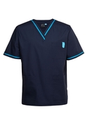 Contrast Scrubs Top - Unisex - Navy/Aqua