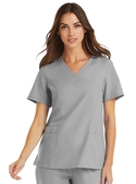 Momentum Mock Wrap Neck Scrub Top - Women - Quiet Grey