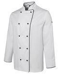 Long Sleeve Polycotton Chef Jacket - Unisex - White/Black Piping
