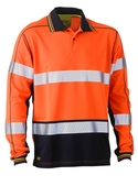 Taped Hi Vis Polyester Mesh Long Sleeve Polo Shirt - Orange/Navy