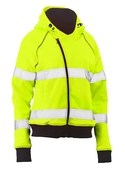 Taped Hi Vis Fleece Zip Front Hoodie With Sherpa Lining - Women - Yellow