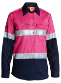 Taped Hi Vis Cool Lightweight Cotton Drill Shirt - Women - Pink/Navy