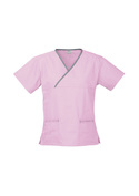 Contrast Crossover Scrubs Top - stretch poly/cotton - Women - Pink/Pewter