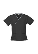 Contrast Crossover Scrubs Top - stretch poly/cotton - Women - Black/Pewter
