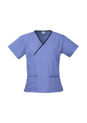 Contrast Crossover Scrubs Top - stretch poly/cotton - Women - Mid Blue/Navy