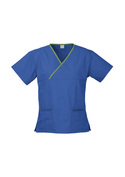 Contrast Crossover Scrubs Top - stretch poly/cotton - Women - Royal/Lime