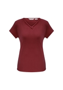 Lana V-neck Jersey Knit Short Sleeve Top - Cherry