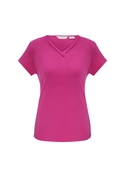 Lana V-neck Jersey Knit Short Sleeve Top - Fuchsia