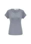 Lana V-neck Jersey Knit Short Sleeve Top - Silver