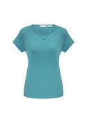 Lana V-neck Jersey Knit Short Sleeve Top - Turquoise
